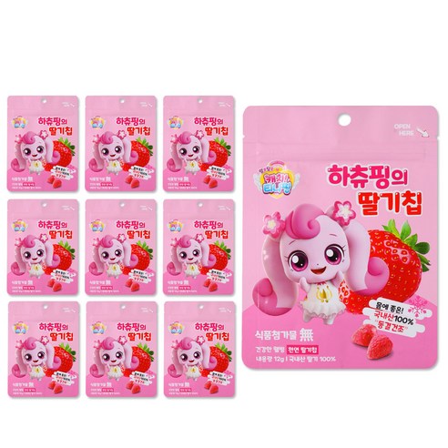 캐치티니핑 하츄핑의 딸기칩 꾸래핑의 사과칩 나나핑의 배칩 15g, 하츄핑 딸기칩, 10개
