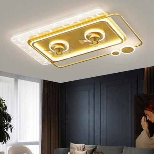  리모콘 집성 매입형 석고 알루미늄스냅보드 천장선풍기, T02-45x45 스타일 천장형 천장실링팬 선풍기 거실 장식 침실 LED 천장 조명 원격 제어 식당 실내, 골드_112W 90X60cm | 85-265V