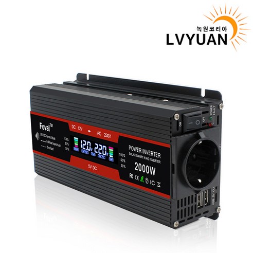 녹원 차량용 LCD 인버터 유사계단파 2000W 220V 60hz 한국형 KC인증, 블랙 용량 2000W 전압 12V, 1개 proinsta60w