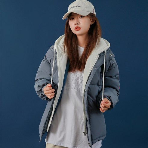 대학 스타일 새로운 다운 재킷 여성의 짧은 빵 자켓 한국식 컬러 스웨터 모자 캐주얼 루즈 코트