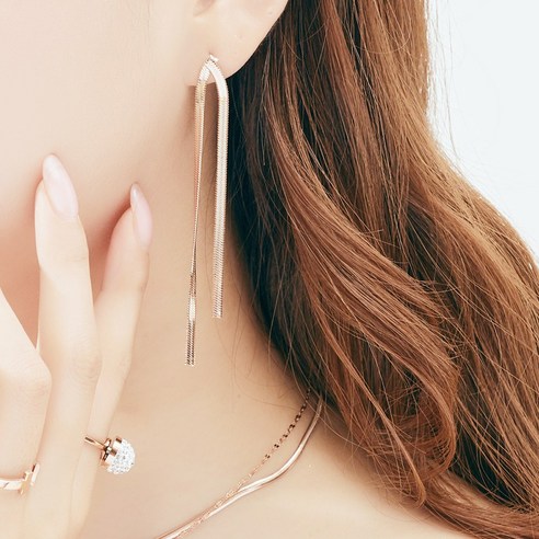써지컬스틸 여성 스네이크체인 두줄귀걸이