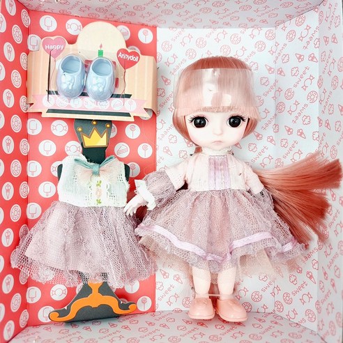 쁘띠 사리엘 의상실 16cm 미니 구체 관절 인형 미니돌 사람인형 베이비돌 여아 선물, 07.핑키, 1개