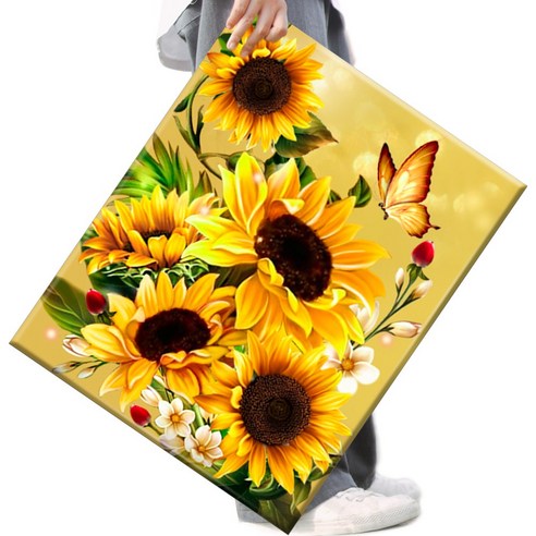 FASEN 액자 보석십자수 캔버스형 DIY 키트 40 x 50 cm, 1세트, FAN11.해바라기와 나비
