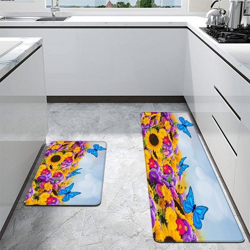 파란 나비 3D 인쇄 된 부엌 깔개 문 매트 복도 목욕 매트 Anti-slip 지역 마루 깔개 거실 뜨거운 판매 침실 Doormat, 40센치메터x60센치메터, CH001775