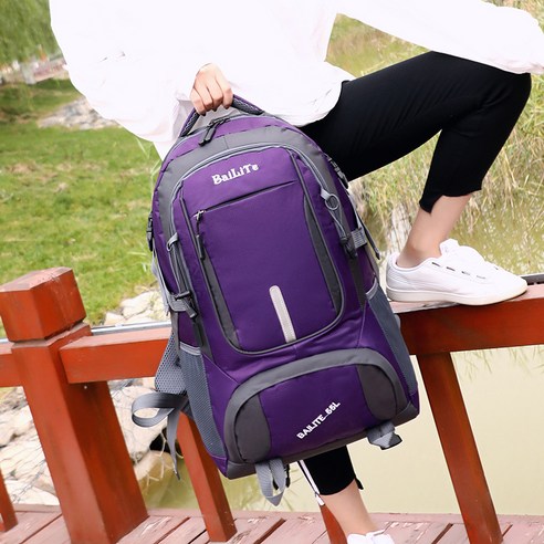 DFMEI 캐주얼 백팩 남성 아웃도어 방수 백팩 대용량 등산가방 백팩, 자주색