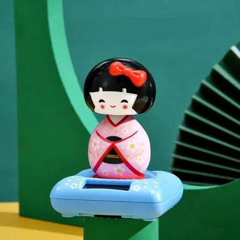 피규어 인형 자동차 차량용 장식 태양열 발전 흔들리는 머리 일본 코케시 대시 보드 댄싱 아시안 게이샤 액세서리 인테리어, 2) Nod Head Blue