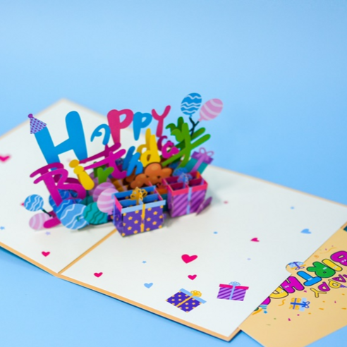 제이쥬플라워 생일축하카드 멜로디 팝업 입체카드 자체제작 꾸미기스티커 포함, 2. 생일축하 3D 입체 팝업카드