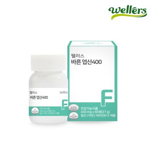 웰러스 바른 엽산 400 450mg x 60정 유산균 유래 엽산 아연 비타민B12 건초효모 밀크칼슘 치커리뿌리추출물 함유 건강기능식품, 5개