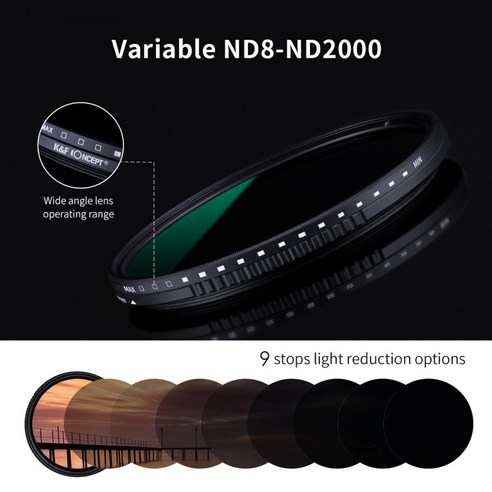 K&F 72mm NANO-X PRO ND8-2000 가변 ND필터 - 일본 AGC 글래스, 멀티 24 layer 그린코팅, 울트라 슬림 디자인