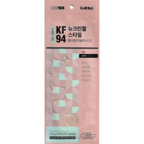 뉴크린웰 스타일 황사마스크 대형 KF94, 30개입, 연황색, 4개