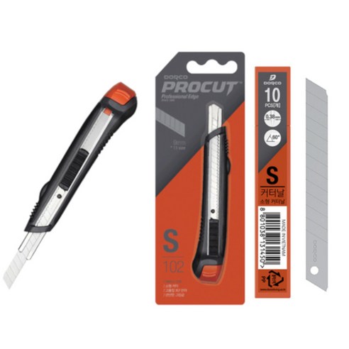 도루코 컷터칼 S102 85*10*0.35mm (1개입)+컷터날 S날 9mm 1개(10개입)
