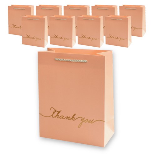 째리템 땡큐 선물용 두꺼운 쇼핑백 10p, 핑크(중)
