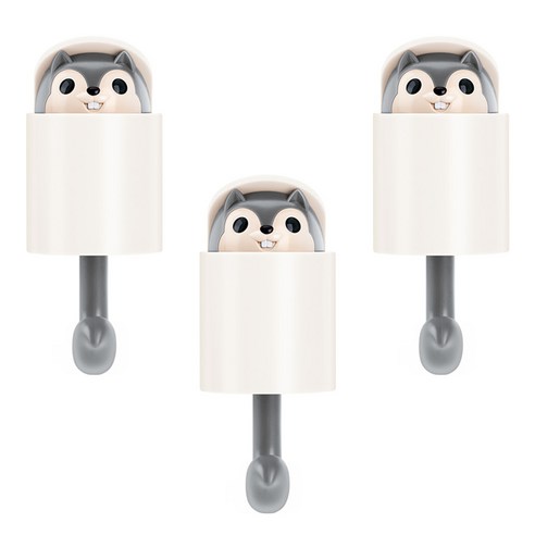 더리빙 인사하는 다람쥐 후크 걸이, 그레이, 3개