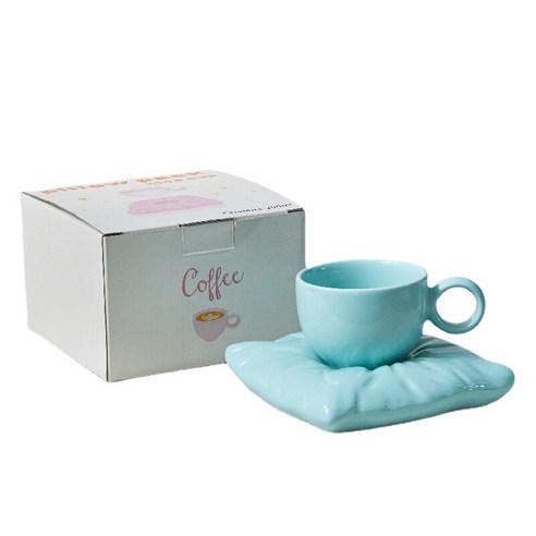 북유럽 codex 세라믹 컵 베개 모양 커피잔 밀크티 컵, 베이비 블루, 201-300ml