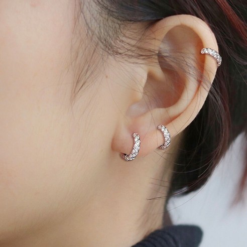 우아함과 편안함이 조화된 925실버 큐빅 원터치 링 귀걸이