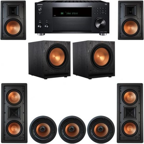 Klipsch 7.2 in-Wall System with 3 CDT-5800C II 2 R-5502W R-5800W SPL-120 1 ONKYO-TX-RZ50, Klipsch 7.2 in-Wall System wit