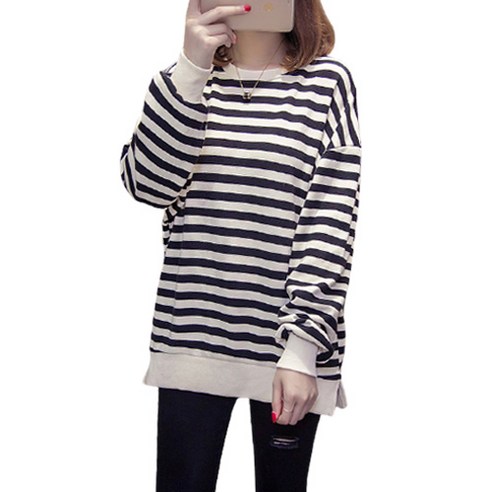 데이홀릭 스트라이프 박시 긴팔 티셔츠