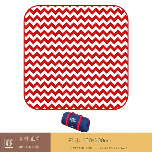 DFMWI.피크닉 매트.Picnic mat.--피크닉 매트 야외 취사 방습 매트 두툼한 방수 매트 텐트 매트 비치 매트 피크닉 천, 레드웨이브200*200Cm(초음파유형)-옥스포드천메신저