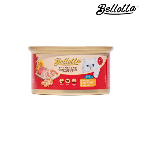 벨로타 캣 프리미엄 습식캔 참치와 치킨새우 토핑, 85g, 24개