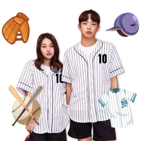 청춘의 열정을 담아, 스타일과 편안함을 겸비한 화이트 V넥 스트라이프 야구복 반티 야구반티