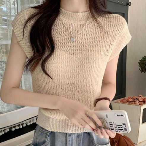 여자 여름 나들이 주말 외출 룩 캡소매 반팔 니트 buy*420QS