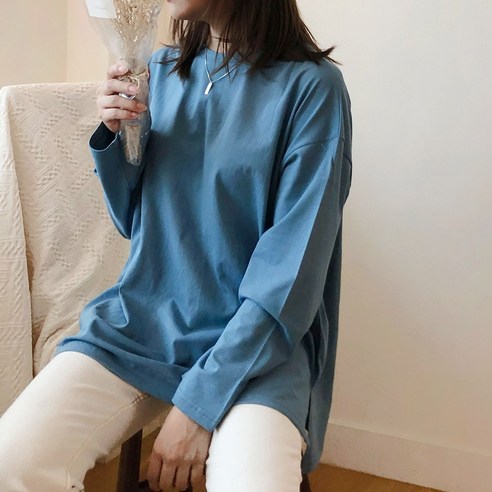 커밍투유 여자 바이오워싱 옆트임 티셔츠 긴팔