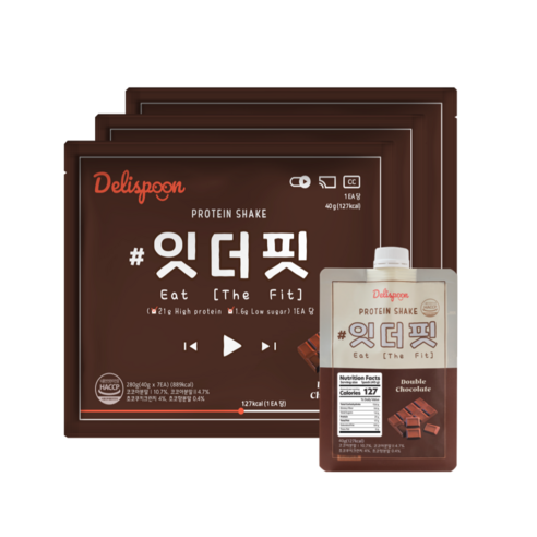 델리스푼 단백질 쉐이크 잇더핏 더블초코맛, 40g, 21개