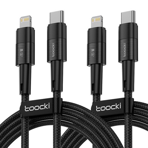 Toocki Cto8핀 PD 20W 고속 충전케이블, 2개, 0.25m, 블랙