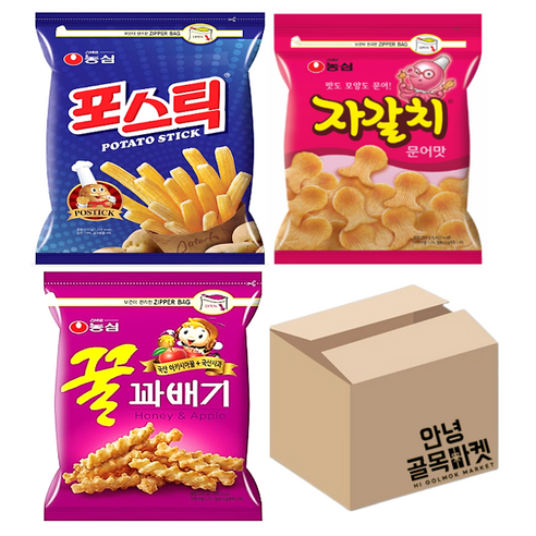 농심 대용량 과자세트 꿀꽈배기(285g)1개+포스틱(270g)1개+자갈치(286g)1개, 1세트