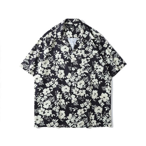 DFMEI 여름 플라워 프린트 반팔 셔츠 남 개성 꽃무늬 하와이안 바캉스 플라워 셔츠비치 캐주얼 상의 러시