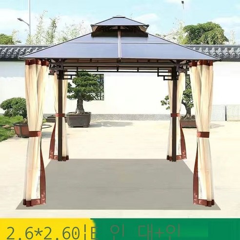Fuhe 야외 정자 사각정자 PC 햇빛판 오두막 농가락 텐트 별장 정원 사주정 농장막 .x.미터 사주정, 2.6x2.6m사주정+커튼