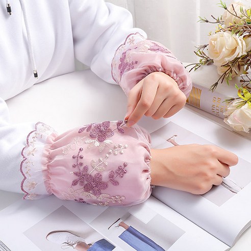 꽃망울 레이스 팔토시 슬리브 반토시, 2개, 퍼플