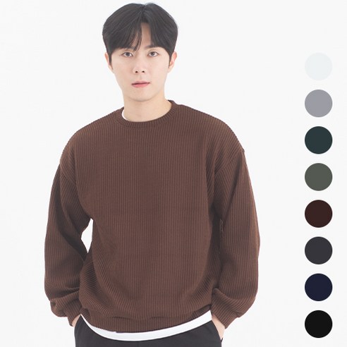 라틱 남자 니트 워셔블 무지 라운드 골지 맨투맨