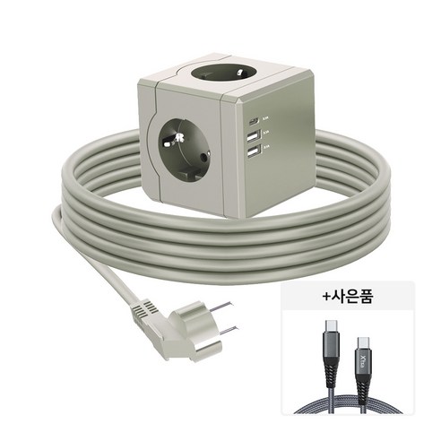 에코너 큐브 멀티탭 C타입 3구 4000W 고용량 + 100w 고속케이블 증정, MT03 그레이, 1개, 3m