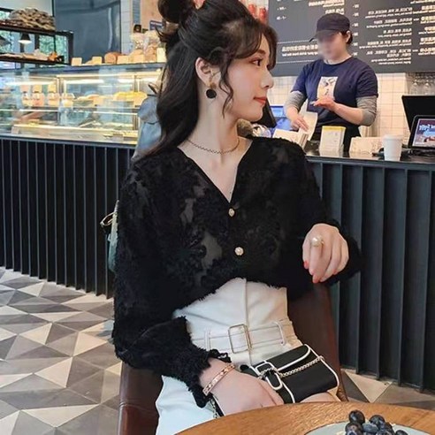 해피니스 여성 델루니가디건 레이스 블라우스