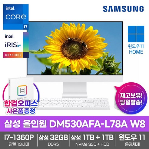 삼성전자 일체형PC 올인원 DM530AFA-L78A W8 32GB램/SSD1TB/HDD1TB/13세대 i7/Win11/한컴오피스/데스크탑