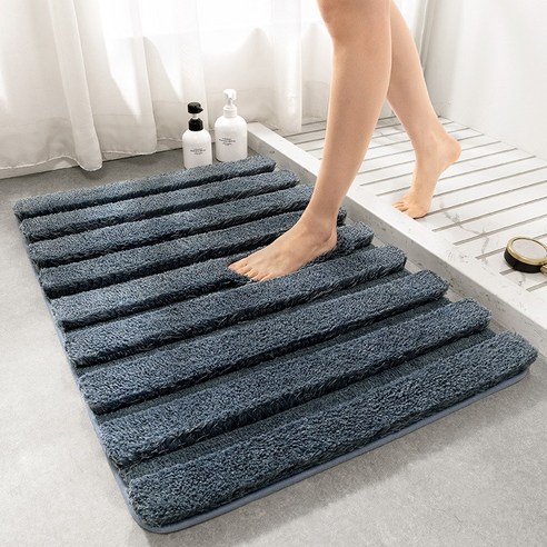 Linzheng북유럽 심플한 욕실 부드러운 흡수 미끄럼 방지 카펫, 풍림-네이비, 40*60cm