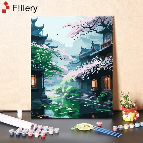 FiIIery DIY명화그리기 피포페인팅 풍경화 인물화그리기 그림그리기 세트 40 x 50cm, 25-풍경화 B, 1개