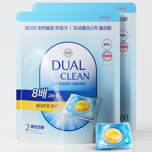 클라 듀얼 울트라 클린 세탁 캡슐세제 클린코튼, 2개, 100개입