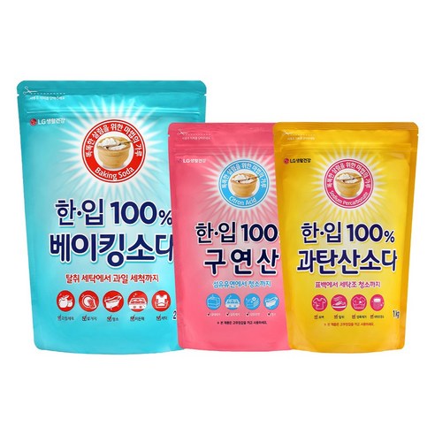 한.입 100% 베이킹소다 2kg + 과탄산소다 1kg + 구연산 1kg, 1세트