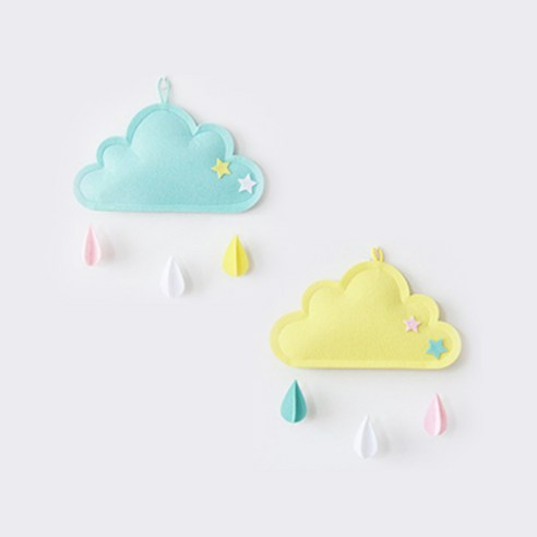 씨앤초이스 비구름 모빌 빗방울 가랜더 2개 세트 거실 꾸미기 인테리어 파티용품 가랜드 장식, 옐로우+블루