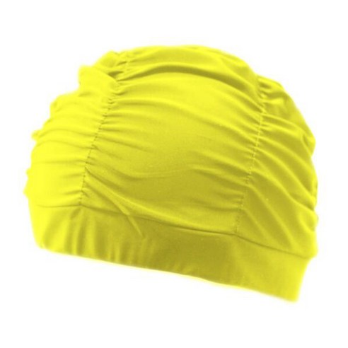 [XIG] 주름 꽃 꽃잎 패브릭 수영 모자 수영장 해변 해변 보호 긴 머리 귀 입욕 모자 여성 성인 모자, Pleated Yellow