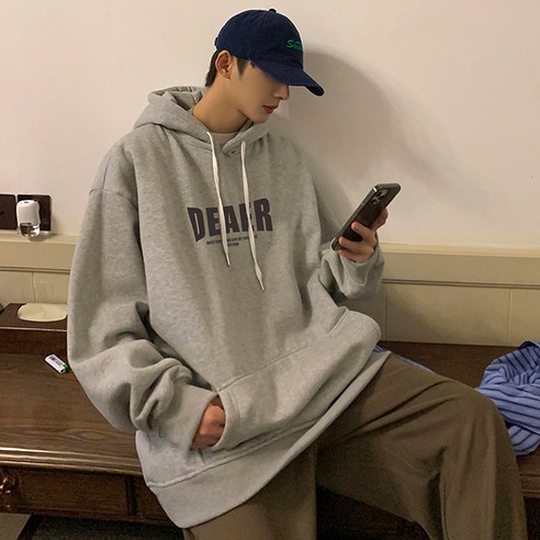 이유까까 남성용 DEAER 오버핏 기모 후드티