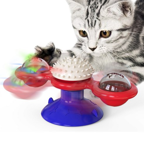 la derive 고양이 장난감 발광 풍차 장난감 룰렛 장난감, 1개, 레드블루