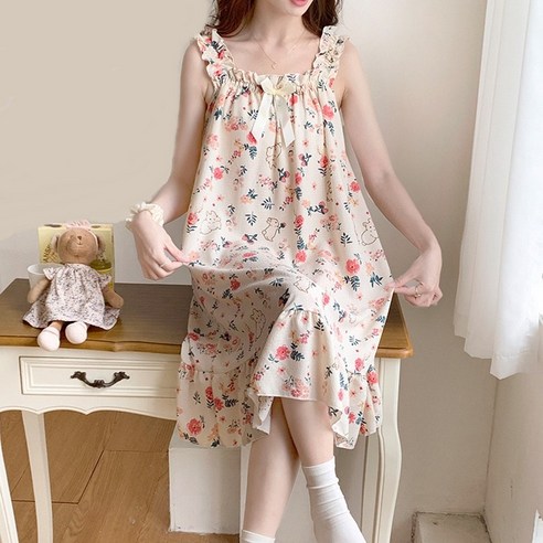 편안하고 세련된 홈웨어, 블루데이 리본 프릴 원피스
