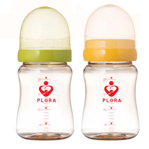 플로라(plora) 150ml(PP) 200ml(PPSU) 300ml (PPSU)프리미엄 젖병1+1 유두실감젖꼭지 젖병, 200ml그린+오렌지, 노꼭지