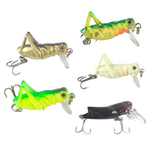 5PC 실물 같은 곤충 메뚜기 낚시 미끼 크랭크 베이트 트레블 훅, 혼합 색상, 4cm, 설명
