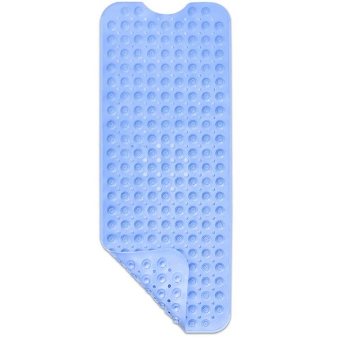 노 브랜드 욕조 매트 욕실용 미끄럼 방지 샤워 바닥 매트 39x15 인치 드레인 블루가 있는 매우 긴 빨 수 부드러운, 파란색