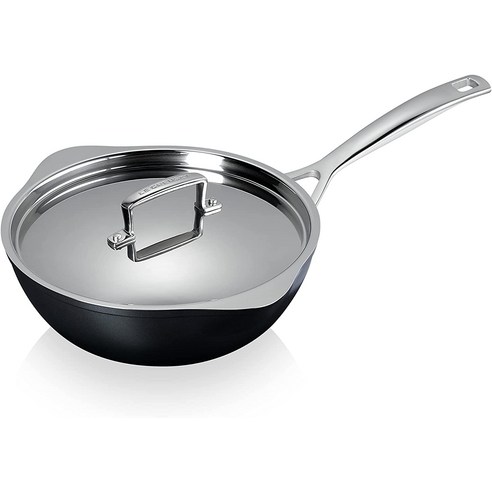 르 크루제(Le Creuset)TNS 딥 프라이팬 30cm 가스 IH 오븐 대응 실리콘 핸들 일본 정규 판매품, 18cm + 소스팬(뚜껑포함), 1개