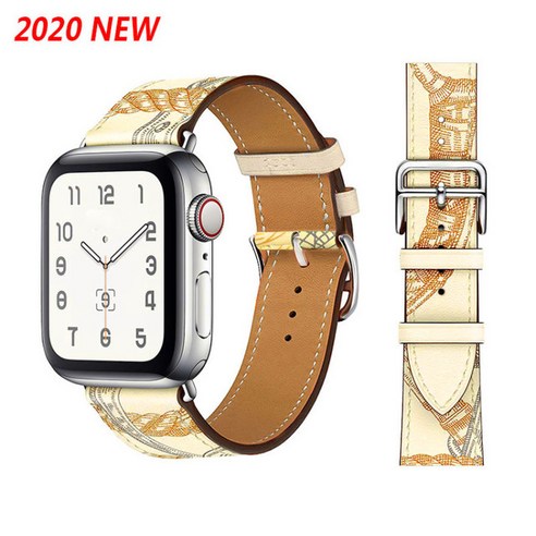 100% 정품 소가죽 iWatch 루프 팔찌 밴드 Watch 7 6 SE 5 4 41mm/45mm iWatch 6 5 4 호환 44mm/40mm 38mm/42mm, White Print, 38mm/40mm/41mm